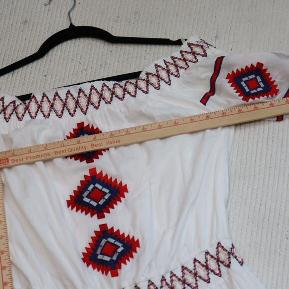 Tularosa Embroidered Off Shoulder Dress Women’s Size M White Red Blue - Picture 5 of 7